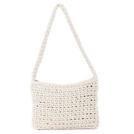 EVEOUT Crochet Handbag for Women Girls Small Knitted Clutch Tote Summer Woven Shoulder Bags, beige, clutch