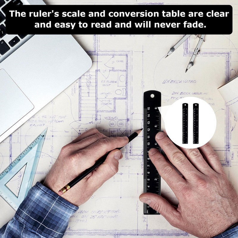 2 Pack 6 Inch Ruler,Metal Ruler,Mm,Metric,Small,Small Metal,Rulers,Millimeter Laser Engraved, for