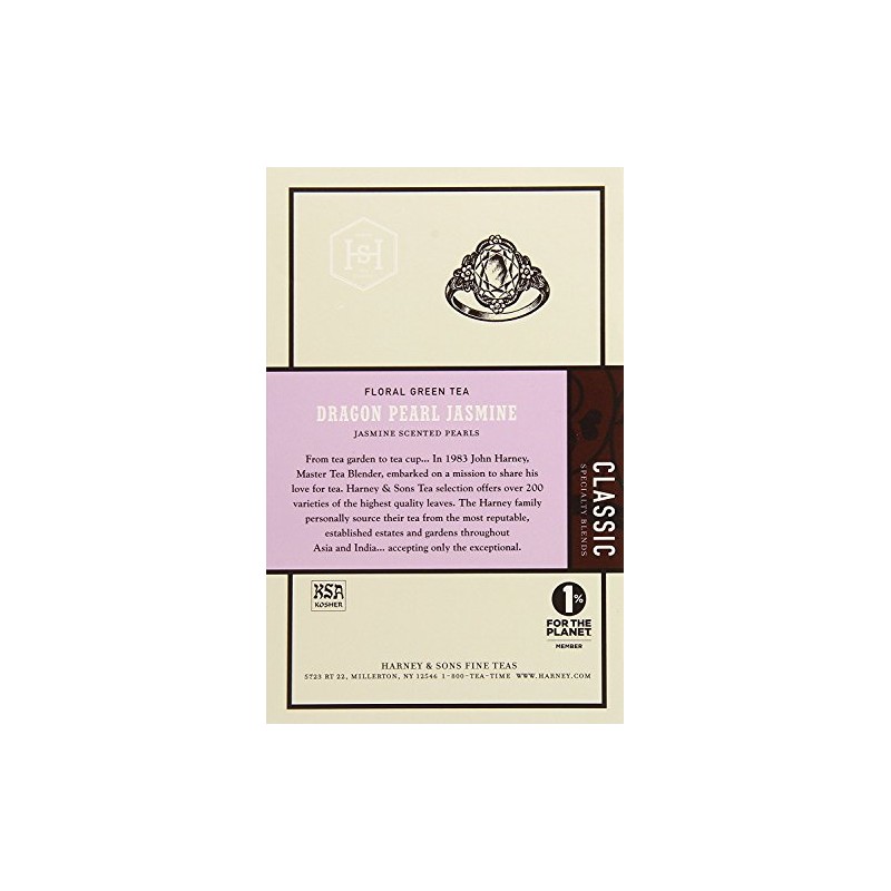 Harney & Sons Dragon Pearl Green Tea Sachets, Jasmine, 1.7
