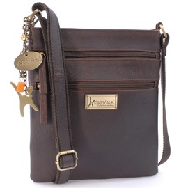 Catwalk Collection Handbags - Small Leather Crossbody Bag For Women - Slim Messenger Bag - Adjustable Shoulder Strap - NADINE - Brown