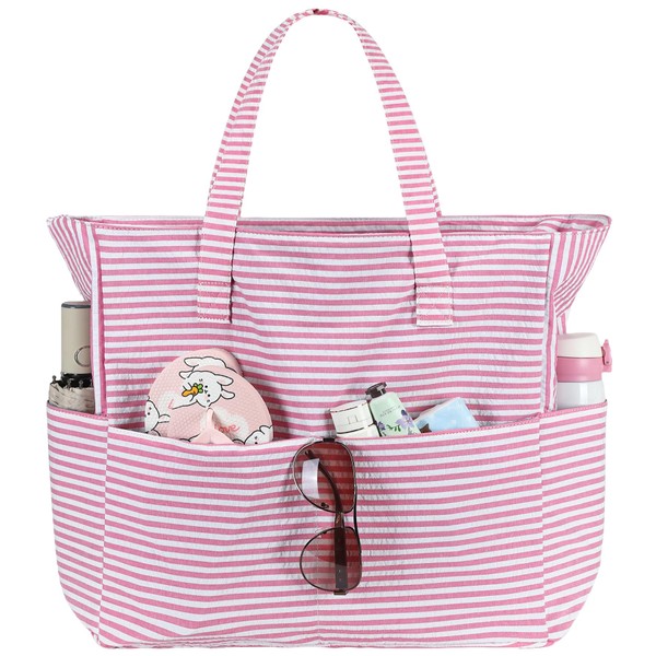 LEDAOU Large Beach Tote Bag Women Waterproof Sandproof Zipper Beach