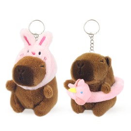 LunarCharm 2 Pieces Capybara Keychains, Cute Plush Toy, Capybara Cuddly Toys, Capybara Pendant for Backpack, Birthday Gift, Unicorn Swimming Ring, brown, L