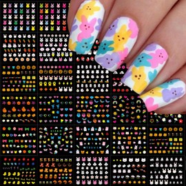 IDDFEVE Easter Nail Art Stickers - Cartoon Bunny Eggs Flowers Self-Adhesive 3D Nail Decals for DIY Spring Holiday Floral Rabbits Carrot Manicure (30 Sheets)