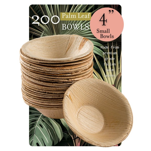 brheez Palm Leaf Bowls 200 Pack - 4 inch Eco