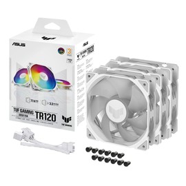 ASUS TUF Gaming TR120 ARGB Standard Blade White 3-in-1 Case Fan Pack of 3 (120 mm PWM PC Fan, 2000 rpm, 3.3 mm H2O, 77.4 CFM Airflow, 16 Individually Addressable RGB LEDs, White)