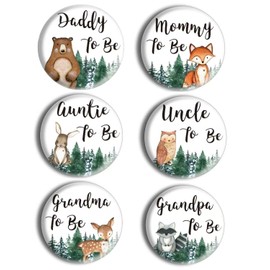 Paquete de 6 alfileres de hojalata familiar para mamá y papá para ser abuela, abuelo, tía, abuelos para ser; insignia, decoración de baby shower, botón de regalo para papá y mamá, regalo de género