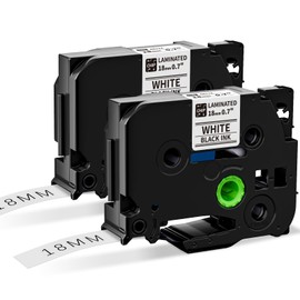 VolenGo 18mm Label Maker Tape, Compatible with Brother P Touch PTD400/PTD400AD/PT-D410/PT-D600/PT-P750W/PT-P950NW, 2 ROLL18mm(0.7 inch) Black on White Laminated Label Tapes, Use for P780BT