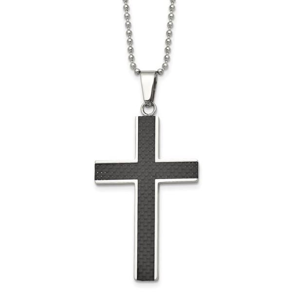 Modern Faith Cross Necklace for Men with Black Carbon Fiber