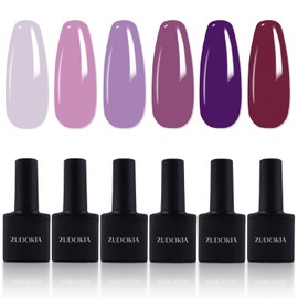 ZUDOKIA Purple Gel Nail Polish Set, 6 Colors Glitter Sky Blue Purple Gel Polish Kit Lavender Violets Gel Polish Kit Soak off Gel Manicure DIY Nail at Home