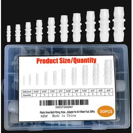 Hose Barb Fitting, Plastic Barb Joint Splicer Mender Adapter Union for Pipe Air Line,5/32"x5/32",3/16"x3/16",7/32"x7/32",1/4"x1/4",5/16"x5/16",3/8"x3/8",7/16"x7/16",1/2"x1/2",5/8"x5/8",3/4"x3/4",50Pcs