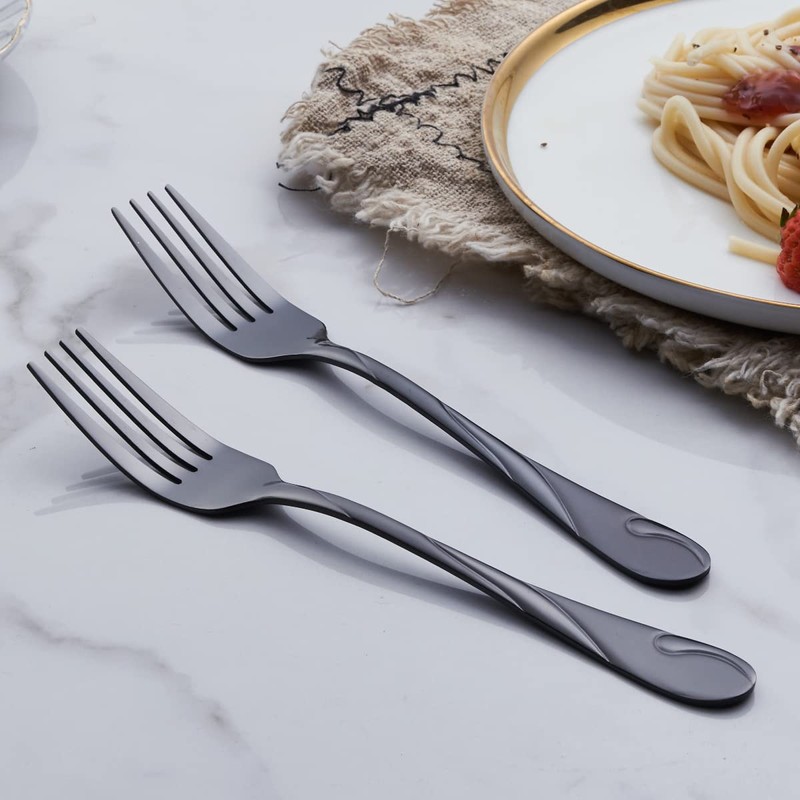 Black Dinner Fork Set, Seeshine 7.8-inch Stainless Steel Shiny Black