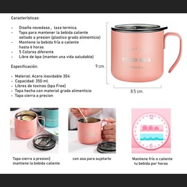Taza Termica 350 ml Frio Caliente para oficina hogar juvenil ejecutivo Acero Inoxidable Doble Capa con tapa frio calor por 4 hrs (GRIS)