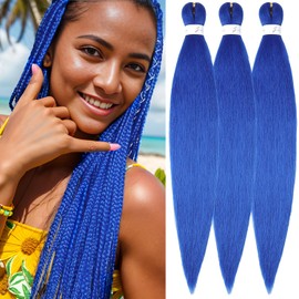 Blue Braiding Hair Pre Stretched 32inch 3 Packs Braiding hair Extensions Synthetic Crochet Braids, Hot Water Setting Professional Soft Yaki Texture. (32inch(3Packs),Blue#)
