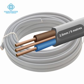 Twin and Earth Electric Cable 1.5mm / 2.5mm / 6mm 6242Y Flat Grey - Cut To Size (5 Metres, 2.5 mm Twin and Earth)
