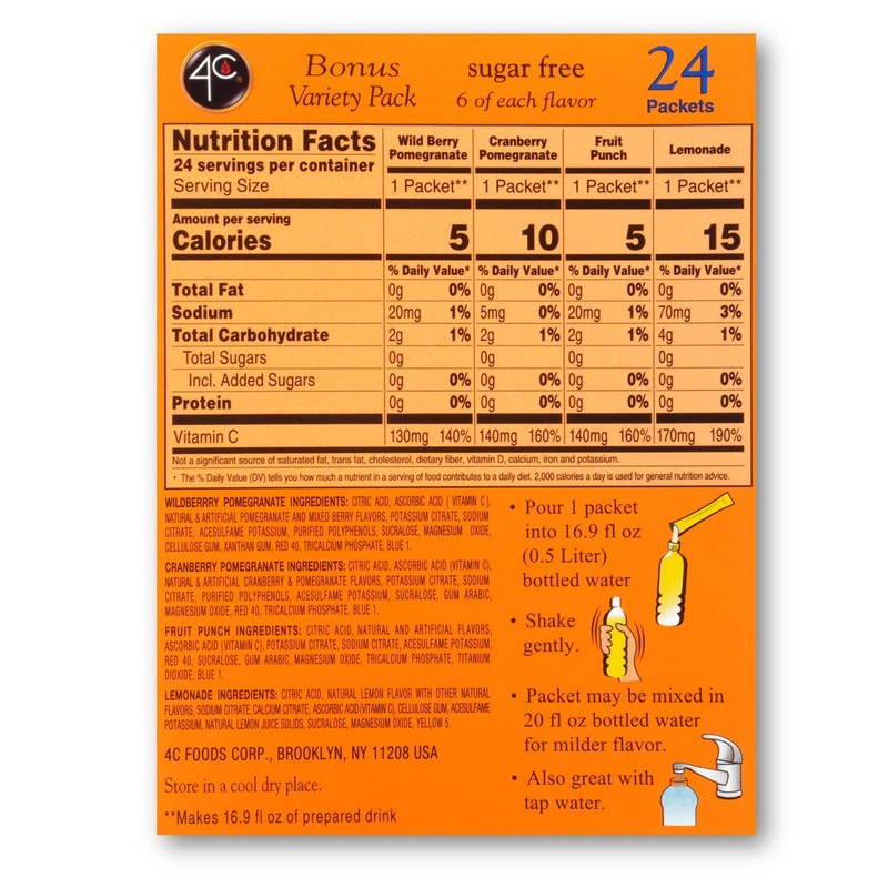 4C Powder Drink Mix Packets, Variety, 24 Count, Singles Stix