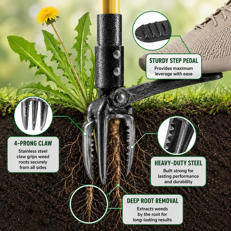 Stand-Up Weed Puller for Lawn & Garden Care – Adjustable