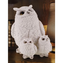 Kremers Schatzkiste Decorative Figurine Owl with 2 Chicks, White, Sculpture, 17 cm, Decorative Figurine, Bird, Gift, Animal, Polyresin, Owl Figurine