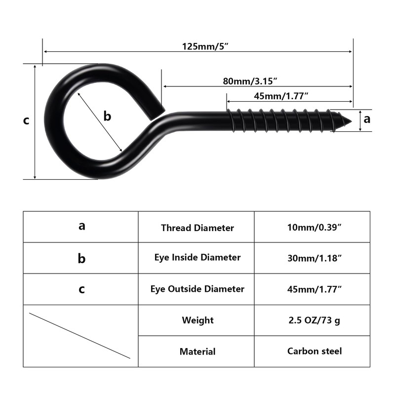 Farady 5 Inch Eye Hooks Heavy Duty Black Eye Bolt
