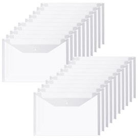 Vicloon Document Wallet A4, 20 Pieces A4 File Pockets with Press Stud, Transparent Plastic Pocket for Learning Materials, Office Document, Cosmetics, Stationery and Travel Accessories