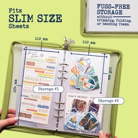 Navy Peony Wander Keeper Slim Stationery Binder (Tuscan Olive) - A5 Slim Sleeves, Curated Travel Colours, Portable Zipped Organiser - for Stickers, Photo Cards
