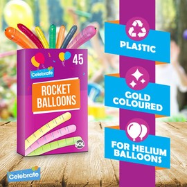 45pk SOL Rocket Balloons Assorted Colours | Flying Balloons | Party Balloons Whistling Balloons Party Bag Fillers for Kids | Noisy Balloons | Screaming Balloons Latex Balloons Loot Bags Favours