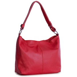 LiaTalia Womens Genuine Italian Leather Medium Size Shoulder Hobo Bag - Adjustable Long Strap Handbag - Emmy [Red]