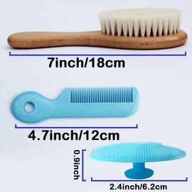 Baby Hair Brush Set with Wooden Handle, Silicone Brush for Cradle Cap - Soft Goat Bristles, Perfect Baby Registry Gift for Newborns & Toddlers