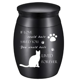 CREATCABIN Cat Urn Mini Heart Loved Forever Pet Ashes Small Keepsake Memorial Waterproof Stainless Steel Cremation Container Jar 1.18x1.57inch Black
