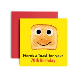 Huxters 70th Birthday Card – Funny Birthday Cards for Women and Men – Here’s a Toast Happy Birthday Card – Paper Birthday Card for Him and Her – Carbon Neutral Toast Birthday Card and Envelope (70th)