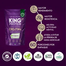 KING Protein | Creatina Monohidratada Creapure® | 1 Ingrediente Creatina Alemana | Vegana | Sin azúcar | Sin Sabor | 60 porciones | 5g por porción | 100% Pura 300g | Incluye Scoop