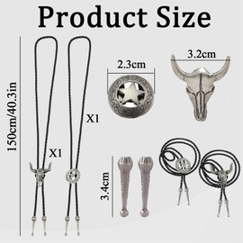 Bodeshis 2PCS Cowboy Necklace, Western Cowgirl Necklace Set, Adjustable Cowboy Tie Necklace with Star and Bull Head Design, Vintage Fashion Accessories for Women and Men