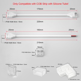 MALIIGAZA COB Strip Connector for IP68 IP67 Waterproof Outdoor 8mm COB LED Strip with Silicone Tube, Solderless Fast Connecting, Corner L Connection, PCB to PCB Jointing