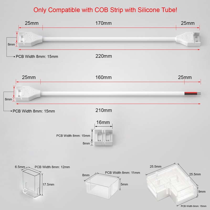 MALIIGAZA COB Strip Connector for IP68 IP67 Waterproof Outdoor 8mm
