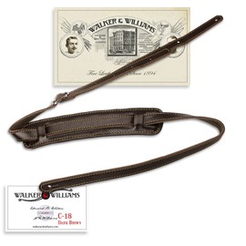Walker & Williams C-18-BRN Vintage Style Guitar Strap In Premium Dark Brown Leather Extra Long Up To 61" For Acoustic, Electric, And Bass Guitars
