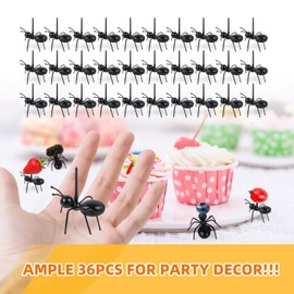 36Pcs Ant Toothpicks - Plastic Ants for Picnic Party Decorations, Reusable Food Grade Funny Picks for Fruit Dessert Appetizer, Kids Adults Birthday Party Supplies
