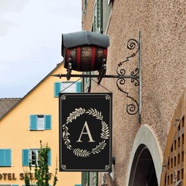 Monogram S Garden Flag Double Sided Outdoor Wreath Letter Black Garden Yard Banner Decoration Size 12"X18"