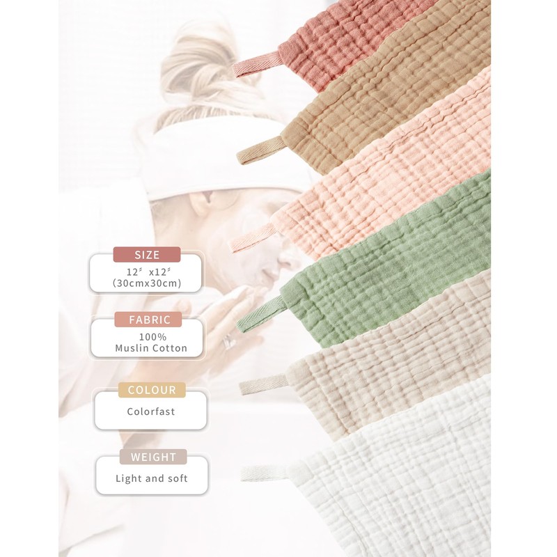 Konssy 6 Pack Face Cloths, Soft Wash Cloth for Washing