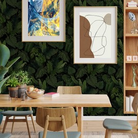 MAGAFA Tropical Plants Green Peel and Stick Wallpaper Self Adhesive Removable Wall Paper Dark Green/Black Waterproof Decorative Vinyl Contact Paper for Bedroom Living Room 17.71"X236.2"