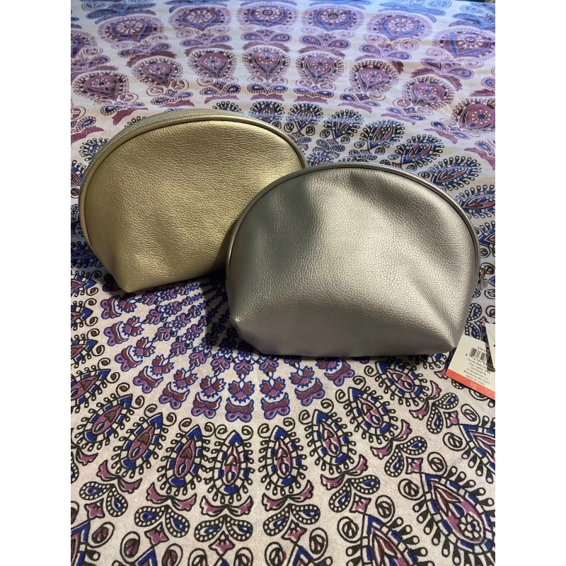 Unbranded Make Up Bag Pouch Faux Leather Silver And Gold