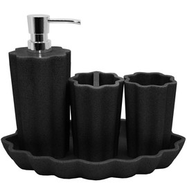 YMXYJM Bathroom Accessories Set, 4 Pcs Bathroom Accessory Set, Soap Dispenser, Toothbrush Holder, Qtip Holder Set, Bathroom Sets, Bathroom Sink Set for Modern Home Decor, Black