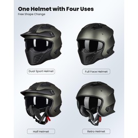 ILM Open Face Motorcycle 3/4 Half Helmet for Dirt Bike Moped ATV UTV Motocross Cruiser Scooter DOT Model 726X (Midnight Green,M)