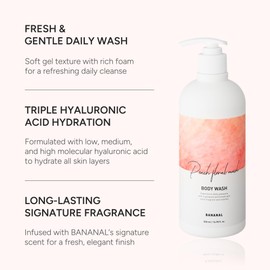 Korean Body Wash with Hyaluronic Acid & Aloe – Hydrating Moisturizing Cleanser for All Skin – Infused with Natural Extracts – Paraben & Silicone-Free – Peach Floral Musk, 500ml / 16.9 fl oz