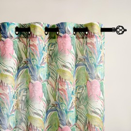 Kotile Palm Linen Curtains 84 Inches Long 2 Panels W52 x L84 Inch, Tropical Leaves Printed Botanical Curtains for Living Room, Grommet Privacy Light Filtering Vintage Summer Flower Semi-Sheer Curtain