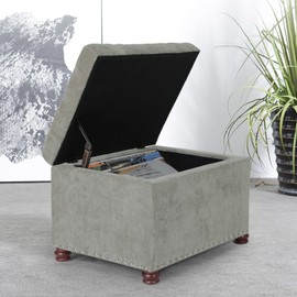 Furnistar 24 Inches Ottoman with Storage Rectangular Storage Ottoman Bench Modern Upholstered Storage Benches with Hinge Tufted Ottoman Footrest Footstool Support 350 LBS, Fabric(Light Grey)