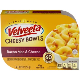 Velveeta Cheesy Bowls Bacon Mac & Cheese with Smoky Cheese Sauce Microwavable Meal (6 ct Pack, 9 oz Containers)