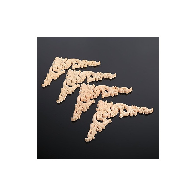 4Pcs Rubber Wood Carved Corner Onlay Applique Furniture Unpainted DIY