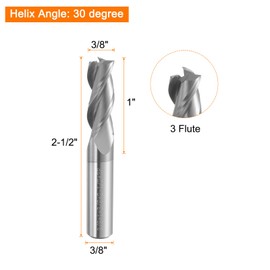 sourcing map Spiral Router Bit 3/8" Cut Dia 3 Flutes Up Cut AITiN Coated End Mill Bits Milling Cutter for Wood Carving (3/8" Shank 1" Cut Length 2-1/2" Long 30 Degree Helix HRC44-46)