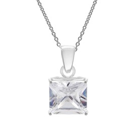 Silverly Women's 925 Sterling Silver Cubic Zirconia Square Stud Earrings Pendant Necklace Set, 18"