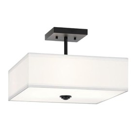 Kichler, Shailene 14" 3 Light Square Semi Flush with Satin Etched White Diffuser and White Microfiber Shade in Black, 43691BK