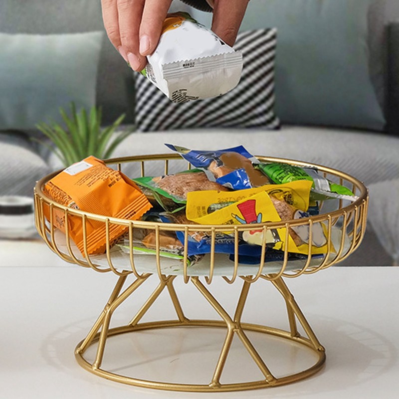 Round Fruit Basket Large Capacity Hollow Metal Fruit Bowl Stand